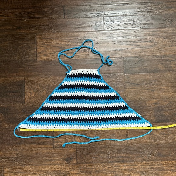 BP Crochet Zig Zag Stripe Tie Back Halter Crop Top Blue small USED FLAWED - Picture 3 of 13
